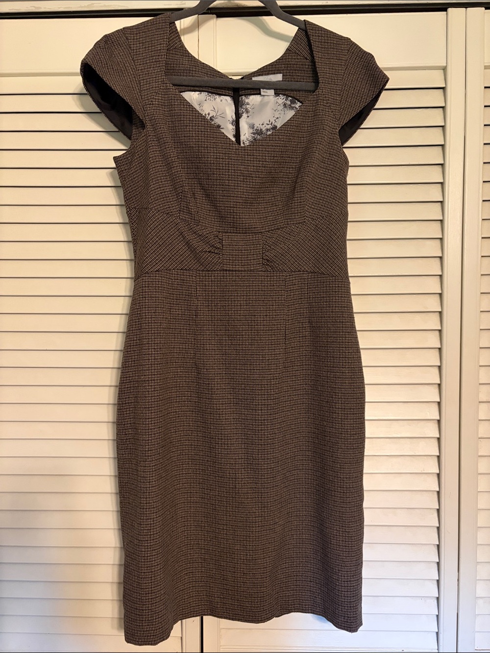 H&M Brown Tweed Knee Length Dress with Cap Sleeves